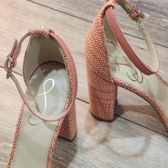 Sam Edelman Yaro Elegant Peach Block Heel Ankle Strap Sandals Size 7 - Picture 2 of 9